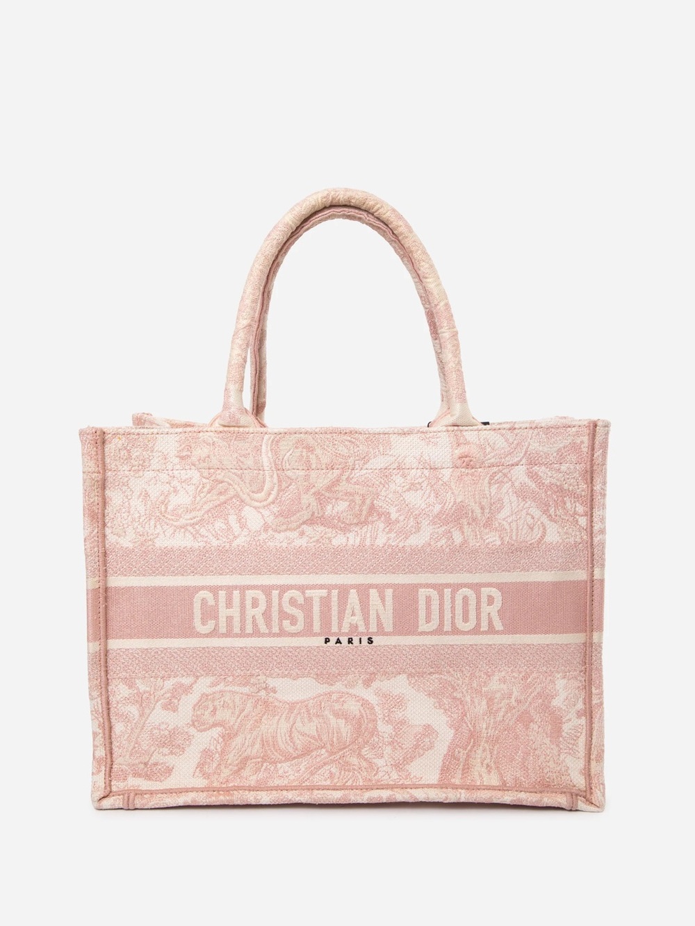 Dior 2020 Ecru and Pink Canvas Medium Toile de Jouy Dior Book Tote Bag